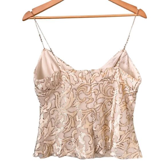 Vintage Cache Elegant Patterned Beaded Sleeveless Crop Blouse Made in USA Large - Picture 2 of 7